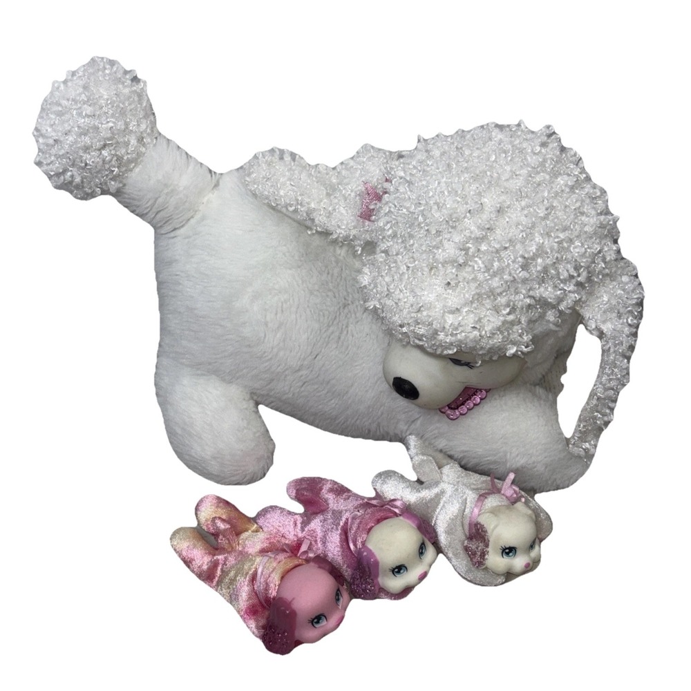 Puppy Surprise White Poodle Plush with 3 Puppies Just Play2017 Pink Heart Collar